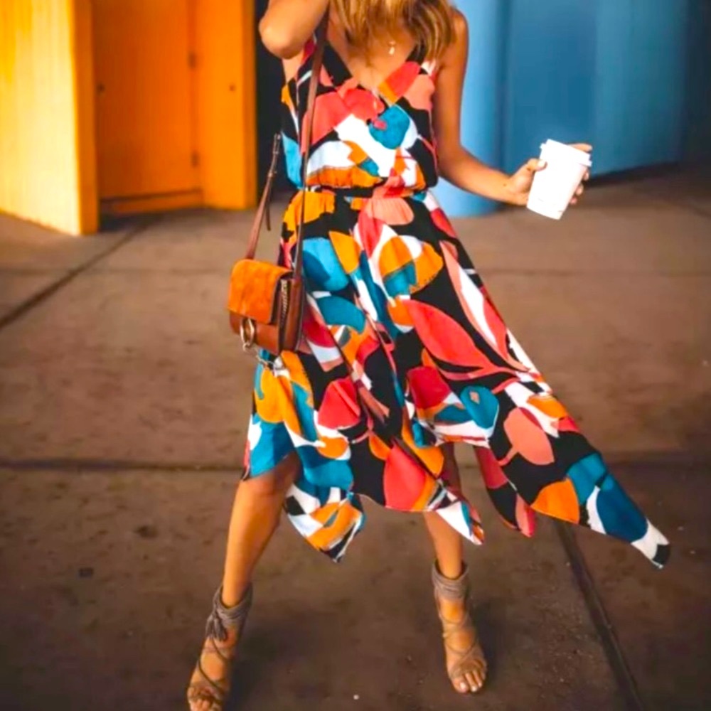Multi-Colour Handkerchief Hem Dress (Large)